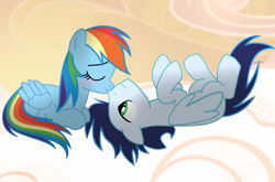 Size: 1280x844 | Tagged: safe, artist:soarindasher10, derpibooru import, rainbow dash, soarin', pegasus, pony, g4, cute, dashabetes, female, heartwarming, kiss on the lips, kissing, male, mare, primal, rainbow dash is best, romantic, shipping, soarinbetes, soarindash, stallion, straight, sweet dreams fuel