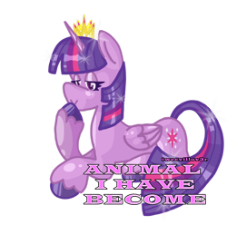 Size: 1280x1272 | Tagged: safe, artist:weevillov3r, derpibooru import, twilight sparkle, twilight sparkle (alicorn), alicorn, pony, g4, :>, caption, colored hooves, concave belly, crown, cute, digital art, female, hoof over mouth, hooves, jewelry, lidded eyes, lying down, mare, prone, regalia, simple background, slender, solo, song reference, text, thin, three days grace, transparent background