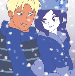 Size: 2148x2200 | Tagged: safe, artist:lirudraw, derpibooru import, rarity, human, equestria girls, g4, clothes, duo, duo male and female, female, male, ragamuffin (g4), ship:rarimuffin, shipping, straight, winter, winter outfit