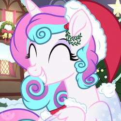 Size: 2000x2000 | Tagged: safe, artist:lovinglypromise, derpibooru import, oc, oc:lovely promise, alicorn, pony, ^^, christmas, eyes closed, female, hat, holiday, mare, santa hat, solo