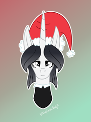 Size: 1601x2155 | Tagged: safe, artist:darbypop1, derpibooru import, oc, oc:friday the 13th, pony, unicorn, christmas, female, hat, holiday, horn, mare, santa hat, solo