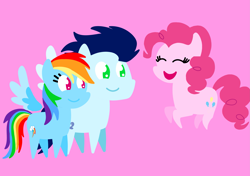 Size: 3553x2499 | Tagged: safe, anonymous artist, derpibooru exclusive, derpibooru import, pinkie pie, rainbow dash, soarin', earth pony, pegasus, pony, series:soarindash relationship, series:soarindash romantic tales, g4, female, happy, looking at each other, looking at someone, male, mare, pointy ponies, shipping, sisterly love, smiling, smiling at each other, soarindash, stallion, straight