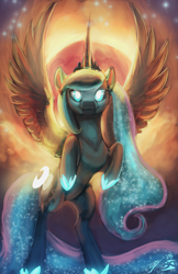 Size: 1941x3000 | Tagged: safe, artist:blindcoyote, derpibooru import, princess luna, alicorn, pony, g4, blood moon, female, glowing, glowing eyes, mare, moon, solo, stars