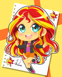 Size: 2213x2709 | Tagged: safe, artist:karis-coba, derpibooru import, sunset shimmer, human, equestria girls, g4, chibi, cute, female, shimmerbetes, solo