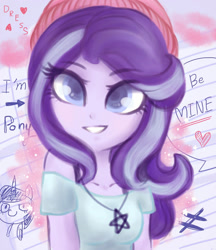 Size: 1106x1280 | Tagged: safe, artist:dressella, derpibooru import, starlight glimmer, human, equestria girls, g4, art, awesome, beautiful, cool, female, hat, heart, looking at you, pentagram, pretty, smiling, solo