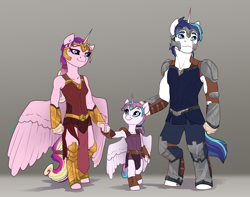 Size: 2280x1800 | Tagged: safe, artist:joan-grace, derpibooru import, princess cadance, princess flurry heart, shining armor, alicorn, anthro, unguligrade anthro, unicorn, g4, alternate design, alternate timeline, alternate universe, armor, armored pony, bipedal, child, clothes, daughter, family, fantasy class, father and child, father and daughter, feather, female, filly, filly flurry heart, foal, horn, male, mother, mother and child, mother and daughter, older, parent and child, rebellion, shiningcadance, shipping, story in the source, story included, straight, translated in the comments, warrior, warrior cadance, warrior flurry heart, warrior shining armor