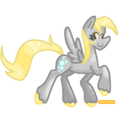 Size: 500x500 | Tagged: safe, artist:weevillov3r, derpibooru import, derpy hooves, pegasus, pony, g4, :3, bipedal, colored hooves, cute, female, hooves, mare, raised hoof, raised leg, simple background, solo, spread wings, transparent background, wings