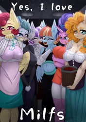 Size: 1527x2160 | Tagged: safe, artist:shinech9, derpibooru import, cloudy quartz, cookie crumbles, pear butter, posey shy, twilight velvet, windy whistles, anthro, earth pony, pegasus, unicorn, g4, breasts, female, females only, glasses, horn, milf