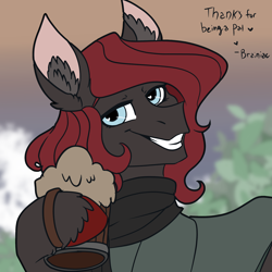 Size: 3000x3000 | Tagged: safe, artist:brainiac, derpibooru import, oc, oc:cerise, earth pony, alcohol, beer, bust, christmas, holiday, male, solo, stallion, text