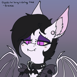 Size: 3000x3000 | Tagged: safe, artist:brainiac, derpibooru import, oc, oc:ebony inks, bat pony, bust, christmas, female, holiday, mare, solo, text