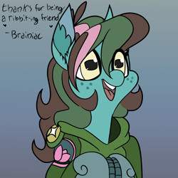 Size: 3000x3000 | Tagged: safe, artist:brainiac, derpibooru import, oc, oc:blink, frog, frog pony, hybrid, bust, christmas, female, holiday, mare, solo, text