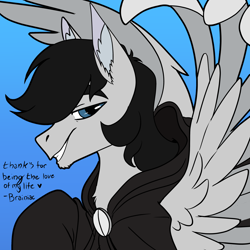 Size: 3000x3000 | Tagged: safe, artist:brainiac, derpibooru import, oc, oc:nightingale, pegasus, bust, christmas, holiday, male, solo, stallion, text