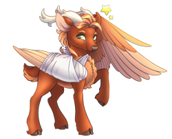 Size: 3122x2511 | Tagged: safe, artist:byefella, derpibooru import, oc, oc:leafy skies, deer, deer pony, original species, peryton, antlers, bandage, broken bone, broken wing, cast, cloven hooves, colored hooves, colored wings, commission, deerified, freckles, hooves, injured, male, nonbinary, one wing out, short tail, sling, species swap, stag, tail, wings