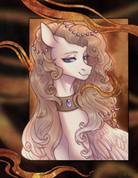 Size: 1674x2160 | Tagged: safe, artist:a-lin, derpibooru import, oc, oc only, pegasus, pony, bust, commission, female, jewelry, looking at you, mare, solo, ych result