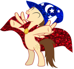 Size: 1600x1494 | Tagged: safe, artist:bubbacheezit, derpibooru import, oc, oc:caleb, alicorn, pony, g4, bipedal, cape, clothes, hat, male, simple background, sorcerer, stallion, transparent background