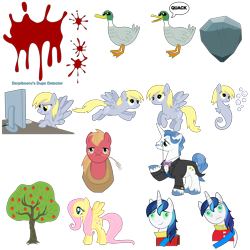 Size: 5443x5443 | Tagged: safe, artist:the smiling pony, derpibooru import, big macintosh, bloomberg, derpy hooves, fancypants, fluttershy, shining armor, tom, bird, duck, mallard, pegasus, pony, sea pony, unicorn, g4, .svg available, apple, apple tree, blood, boulder, computer, female, horn, male, mare, race swap, simple background, stallion, transparent background, tree, vector