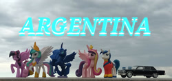 Size: 1280x602 | Tagged: safe, artist:dingopatagonico, derpibooru import, princess cadance, princess celestia, princess luna, shining armor, twilight sparkle, twilight sparkle (alicorn), alicorn, unicorn, g4, car, horn, limousine, photo, toy