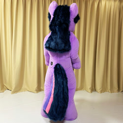 Size: 2000x2000 | Tagged: safe, artist:letongok, derpibooru import, twilight sparkle, unicorn twilight, unicorn, curtains, fursuit, inflatable suit, irl, photo, ponysuit, rear view, solo