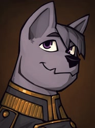 Size: 1040x1400 | Tagged: safe, artist:bunnyshrubby, derpibooru import, oc, oc only, oc:barnaby bronzetail, oc:count barnaby bronzetail, diamond dog, equestria at war mod, bust, clothes, diamond dog oc, jewelry, male, military, military uniform, portrait, regalia, smiling, solo, uniform, updated portrait, updated portraits, updated portraits from the equestria at war mod