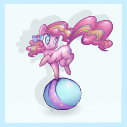 Size: 3000x3000 | Tagged: safe, artist:katemaximova, derpibooru import, pinkie pie, earth pony, pony, g4, season 4, ball, bow, female, hair bow, mare, my little pony: friendship is magic, rainbow power, solo