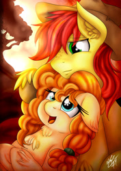 Size: 2059x2912 | Tagged: safe, artist:ebonyinkstone, derpibooru import, bright mac, pear butter, earth pony, pony, g4, the perfect pear, applejack's parents, brightbutter, cowboy hat, female, hat, husband and wife, male, mare, married couple, my little pony: friendship is magic, open mouth, shipping, signature, stallion, stetson, straight