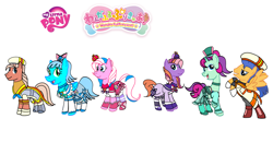 Size: 1920x1080 | Tagged: safe, artist:omegaridersangou, derpibooru import, cotton candy (g3), flash sentry, slugger, starbeam, twinkle twirl, pegasus, pony, unicorn, g1, g3, g4, clothes, cosplay, costume, cute, female, g1 to g4, g3 adorabeam, g3 cottondorable, g3 to g4, generation leap, glorybetes, group, horn, loop-de-la, loop-de-la (unicorn), loopdelabetes, mare, pegasus starbeam, precure, pretty cure, quintet, race swap, simple background, together, twinkledorable, white background, wonderful precure