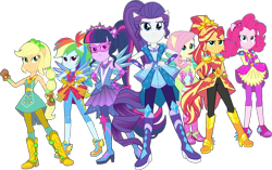 Size: 1401x878 | Tagged: safe, derpibooru import, edit, edited screencap, editor:pascalmulokozi2, screencap, applejack, fluttershy, pinkie pie, rainbow dash, rarity, sci-twi, sunset shimmer, twilight sparkle, human, better together, equestria girls, g4, super squad goals, armor, background removed, bare shoulders, crystal guardian, feminism, humane five, humane seven, humane six, magical geodes, not a vector, serious, simple background, sleeveless, superhero, transparent background, worried