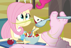 Size: 1050x720 | Tagged: safe, derpibooru import, edit, edited screencap, screencap, fluttershy, pinkie pie, equestria girls, g4, cafeteria, eating, feet, fetish, food, foot fetish, foot focus, playing with food, stink lines