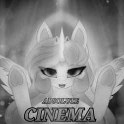 Size: 2664x2664 | Tagged: safe, artist:sodapop sprays, derpibooru import, princess celestia, alicorn, pony, g4, absolute cinema, absolute cinema meme, hooves up, looking at you, meme, ponified, ponified meme, solo, throne