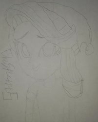 Size: 1028x1280 | Tagged: safe, artist:the spectres, derpibooru exclusive, derpibooru import, starlight glimmer, human, equestria girls, g4, christmas, female, hat, holiday, pencil drawing, santa hat, sketch, smiling, solo, traditional art