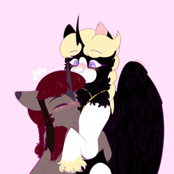 Size: 4096x4096 | Tagged: safe, derpibooru import, oc, oc only, oc:dakota samsa, oc:queen shadow flower, alicorn, pony, unicorn, alicorn oc, cuddling, horn, oc x oc, shipping, unicorn oc, wings