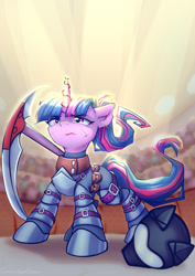 Size: 935x1323 | Tagged: safe, artist:chaosangeldesu, derpibooru import, twilight sparkle, unicorn twilight, pony, unicorn, g4, arena, armor, commission, fantasy class, helmet, horn, solo, warrior