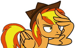 Size: 649x422 | Tagged: safe, artist:noi kincade, derpibooru import, oc, oc:firey ratchet, pegasus, g4, detective, fedora, hat, male, salute, simple background, solo, transparent background