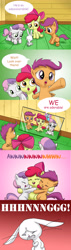 Size: 1908x6722 | Tagged: safe, artist:doublewbrothers, derpibooru import, angel bunny, apple bloom, scootaloo, sweetie belle, earth pony, pegasus, pony, unicorn, g4, comic, cute, cutie mark crusaders, dialogue, female, filly, foal, hnnng, horn, hug, male, mirror, weapons-grade cute