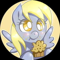 Size: 2000x1999 | Tagged: safe, artist:inumocchi, derpibooru import, derpy hooves, pegasus, pony, g4, cute, derpabetes, female, food, mare, muffin, solo