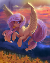 Size: 2000x2500 | Tagged: safe, artist:santagiera, derpibooru import, oc, oc only, oc:stardust, pegasus, pony, female, flying, mare, mouth hold, not fluttershy, solo, stars, tangible heavenly object