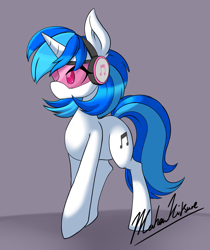 Size: 1868x2228 | Tagged: safe, artist:demonfox, derpibooru import, dj pon-3, vinyl scratch, pony, unicorn, g4, female, horn, mare, signature, solo