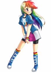 Size: 2059x2912 | Tagged: safe, artist:love2eategg, derpibooru import, rainbow dash, human, equestria girls, g4, 2017, clothes, compression shorts, cute, dashabetes, female, human coloration, humanized, long hair, rainbow dash is best facemaker, rainbow dash is best human, shirt, simple background, skirt, smiling, solo, sweatshirt, t-shirt, white background