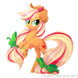 Size: 1050x1050 | Tagged: safe, artist:scarlet-spectrum, derpibooru import, applejack, earth pony, pony, g4, apple, applejack's hat, clothes, cowboy hat, female, food, freckles, hat, looking at you, mare, rainbow power, rearing, simple background, smiling, smiling at you, solo, stetson, transparent background