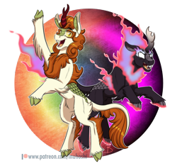 Size: 1314x1230 | Tagged: safe, artist:inuhoshi-to-darkpen, derpibooru import, autumn blaze, kirin, nirik, g4, sounds of silence, blank eyes, cloven hooves, fangs, female, mane of fire, my little pony: friendship is magic, open mouth, rearing, simple background, transparent background