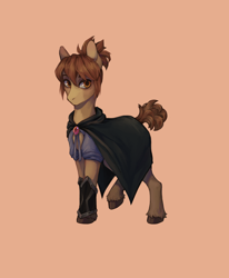 Size: 1400x1700 | Tagged: safe, artist:deikkura, derpibooru import, earth pony, pony, cloak, clothes, dota 2, female, marci, ponified, simple background, solo, species swap, unshorn fetlocks