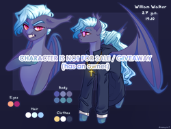 Size: 4502x3392 | Tagged: safe, artist:dreamyrat, derpibooru import, oc, oc only, bat pony, pony, undead, vampire, bat pony oc, bat wings, blue mane, clothes, commission, cross, ear fluff, ears, floppy ears, glasses, gradient background, high res, looking at you, male, pink eyes, priest, reference, reference sheet, solo, stallion, wings