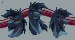 Size: 3448x1837 | Tagged: safe, artist:hilloty, derpibooru import, oc, oc only, bat pony, pony, beard, bust, facial hair, portrait