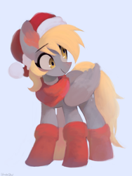 Size: 1536x2048 | Tagged: safe, artist:unclechai, derpibooru exclusive, derpibooru import, derpy hooves, pegasus, pony, g4, christmas, clothes, derp, female, hat, holiday, mare, red socks, santa hat, simple background, socks, solo