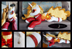 Size: 5896x3968 | Tagged: safe, artist:purplenebulastudios, derpibooru import, daybreaker, alicorn, pony, g4, choker, clothes, indoors, irl, jacket, leather, leather jacket, photo, plushie, solo, spiked choker, spiked wristband, wristband