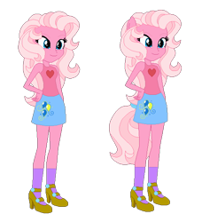 Size: 534x585 | Tagged: safe, artist:selenaede, artist:user15432, derpibooru import, pinkie pie (g3), human, equestria girls, g3, g3.5, g4, base used, clothes, cutie mark on clothes, equestria girls style, equestria girls-ified, g3 to equestria girls, g3 to g4, g3.5 to g4, generation leap, hand on hip, high heels, ponied up, shoes, simple background, smiling, transparent background