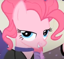 Size: 603x556 | Tagged: safe, derpibooru import, screencap, pinkie pie, earth pony, pony, g4, clothes, dress, lidded eyes