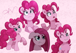 Size: 3123x2187 | Tagged: safe, artist:swasfews, derpibooru import, pinkie pie, earth pony, pony, g4, ears, female, floppy ears, grin, looking at you, one eye closed, open mouth, pinkamena diane pie, redraw, smiling, solo, wink, winking at you