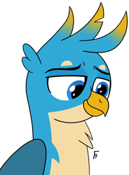 Size: 2344x3179 | Tagged: safe, artist:frownfactory, derpibooru import, gallus, griffon, g4, looking down, male, simple background, smiling, solo, transparent background