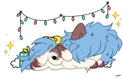 Size: 1600x1037 | Tagged: safe, artist:princessmoonsilver, derpibooru import, oc, oc:carmello, pegasus, pony, christmas, christmas lights, hair over eyes, holiday, lying down, male, prone, simple background, sleeping, solo, stallion, transparent background